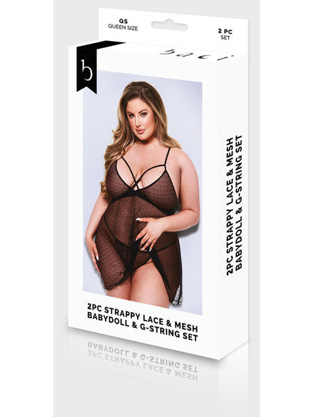 BACI 2PC STRAPPY LACE & MESH BABYDOLL & G-STRING SET